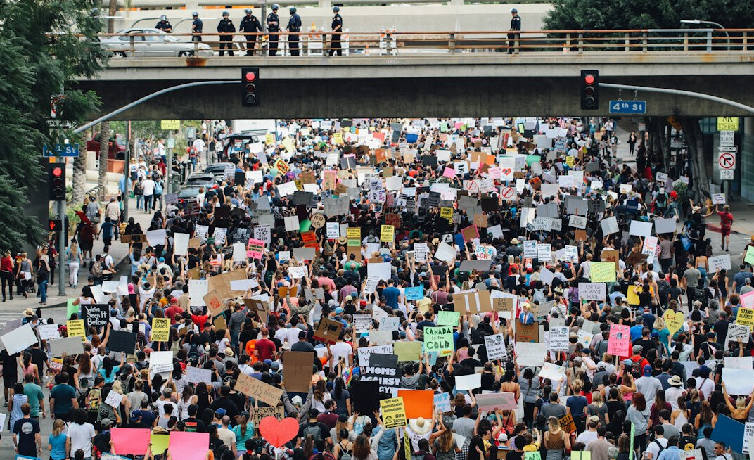 crowd protesting